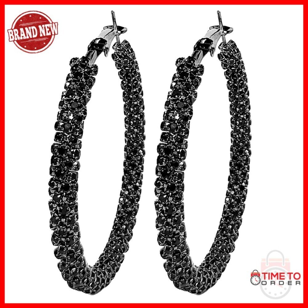 14K Gold Plated Cubic Zirconia Hoop Earrings, 45mm and 55mm, Lightweight